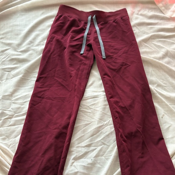 Figs Pants - Figs Burgundy Joggers with Gray Drawstring
